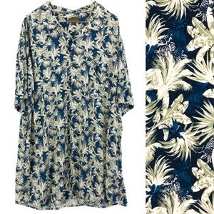 🌈Hawaiian Navy Cream Palm Print Rayon Button Down
